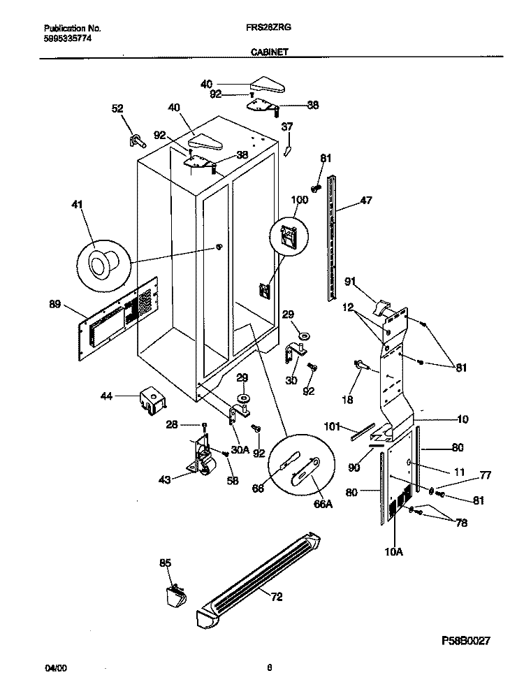 CABINET Diagram and Parts List for FRS26ZRGBA  Frigidaire Refrigerator