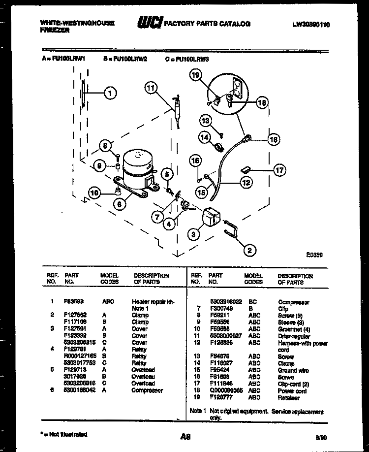 SYSTEM PARTS Diagram and Parts List for FU100LRW3  Frigidaire Freezer