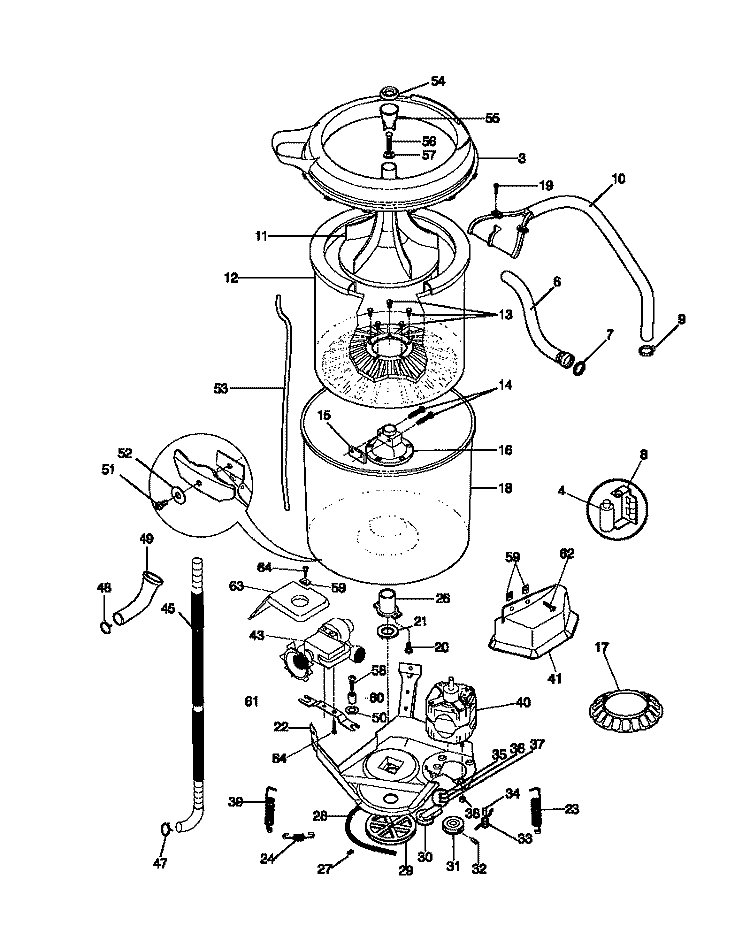 MOTOR / TUB Diagram and Parts List for FWS445RBT1  Frigidaire Washer