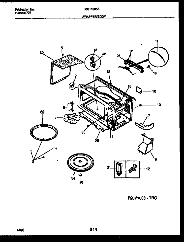 WRAPPER AND BODY PARTS Diagram and Parts List for MCT1085A2  Frigidaire Microwave