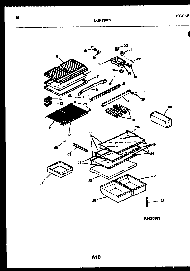 SHELVES AND SUPPORTS Diagram and Parts List for TGK210JN0D  Kelvinator Refrigerator