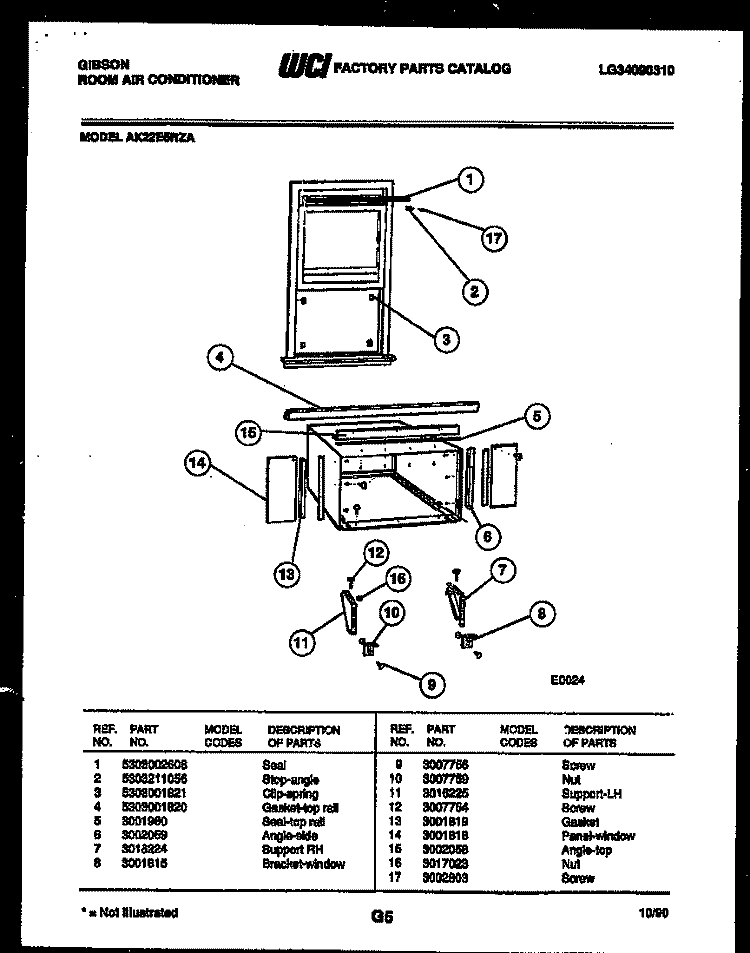 CABINET AND INSTALLATION PARTS Diagram and Parts List for AK22E5RZA  Gibson Air Conditioner