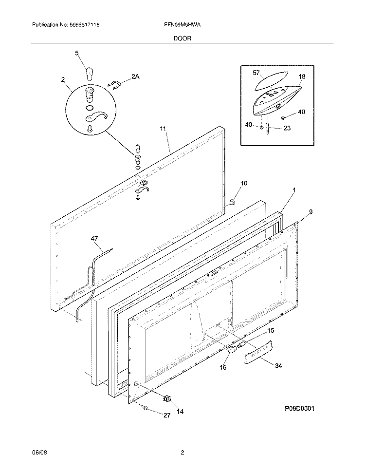 DOOR Diagram and Parts List for FFN09M5HWA  Frigidaire Freezer