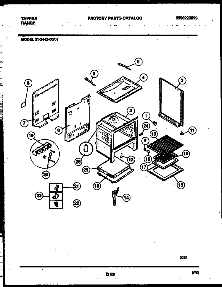 BODY PARTS Diagram and Parts List for 31-2442-23-01  Tappan Range