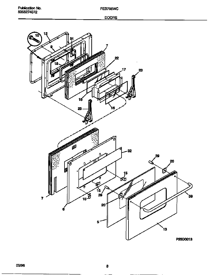 DOORS Diagram and Parts List for FEB798WCCA  Frigidaire Wall Oven