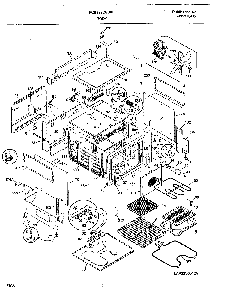 BODY Diagram and Parts List for FCS388CEBC  Frigidaire Range