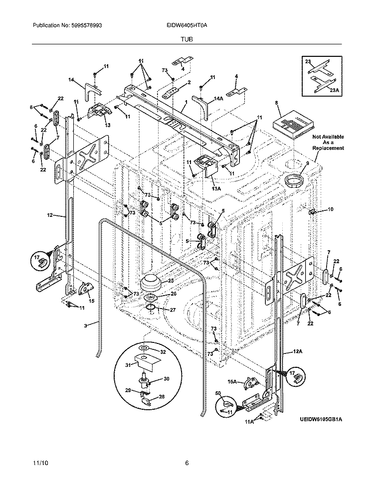 TUB Diagram and Parts List for EIDW6405HT0A  Electrolux Dishwasher