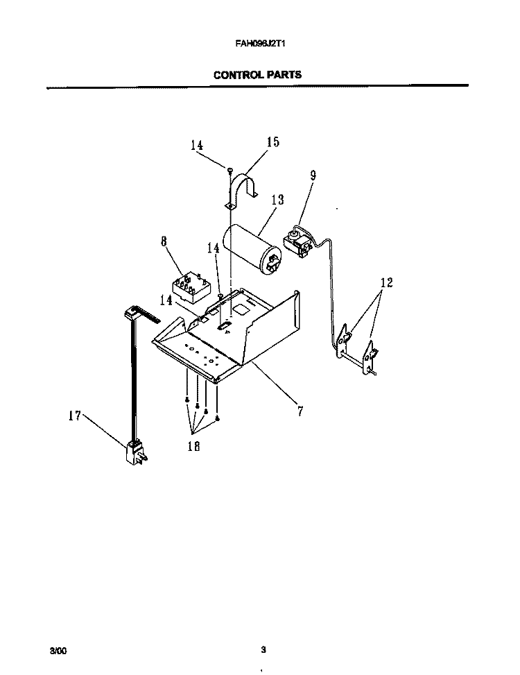 CONTROL PARTS Diagram and Parts List for FAH096J2T1  Frigidaire Air Conditioner