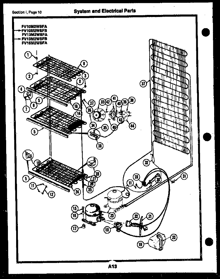 SYSTEM AND ELECTRICAL PARTS Diagram and Parts List for FV16M4WSFB  Frigidaire Freezer
