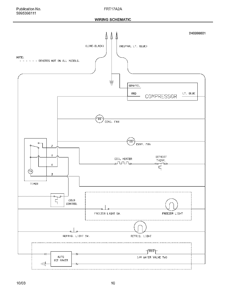 WIRING SCHEMATIC Diagram and Parts List for FRT17A2AQ3  Frigidaire Refrigerator