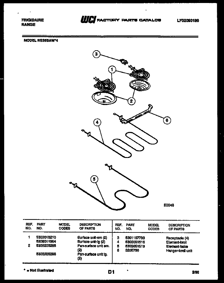 BROILER PARTS Diagram and Parts List for RS35BAH4  Frigidaire Range