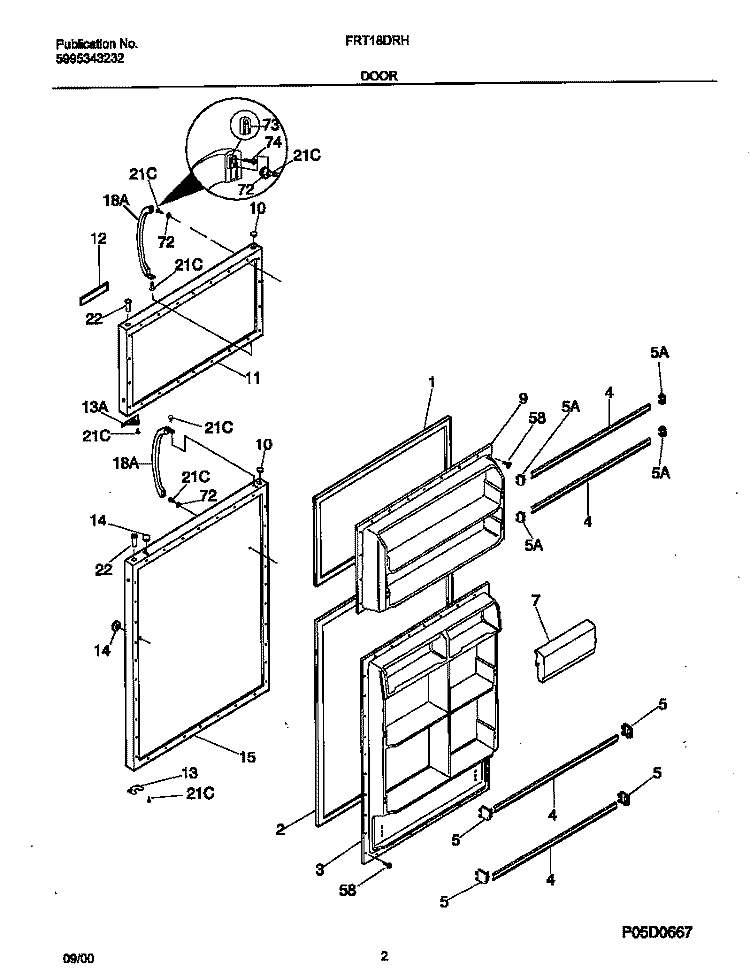 DOOR Diagram and Parts List for FRT18DRHY1  Frigidaire Refrigerator