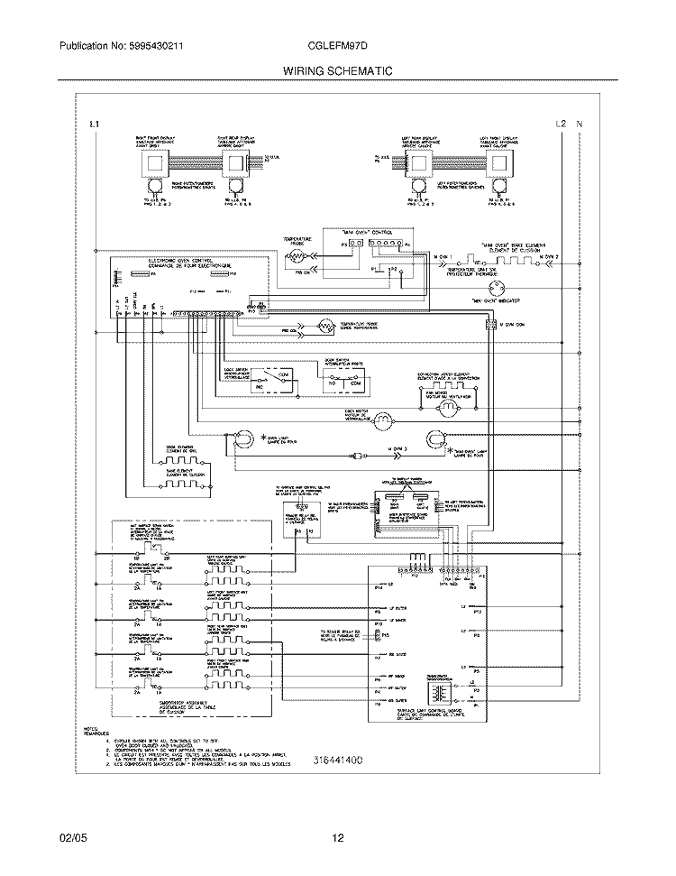 WIRING SCHEMATIC Diagram and Parts List for CGLEFM97DSB  Frigidaire Range