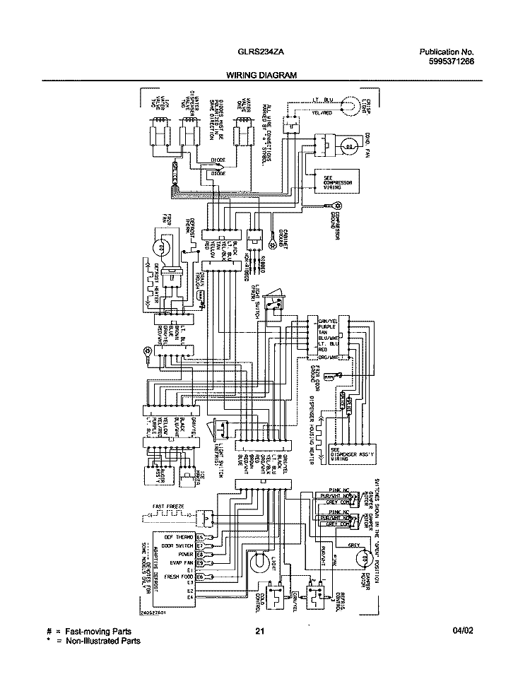 WIRING DIAGRAM Diagram and Parts List for GLRS234ZAW5  Frigidaire Refrigerator