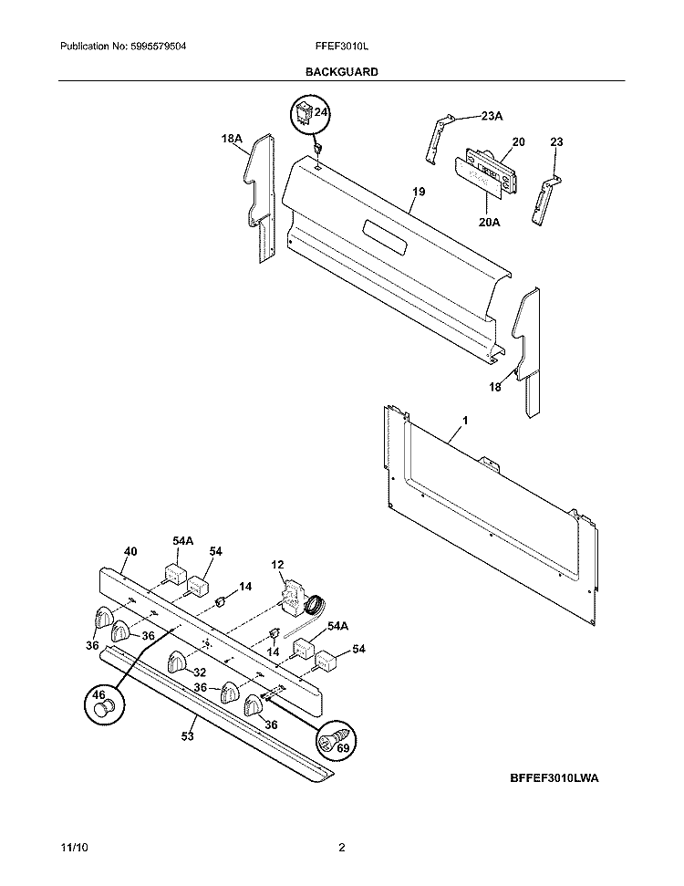 BACKGUARD Diagram and Parts List for FFEF3010LBB  Frigidaire Range