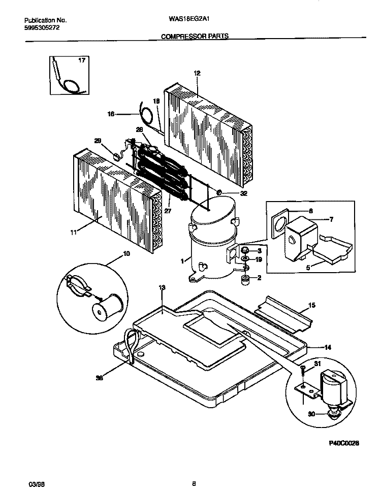 COMPRESSOR PARTS Diagram and Parts List for WAS18EG2A1  Frigidaire Air Conditioner