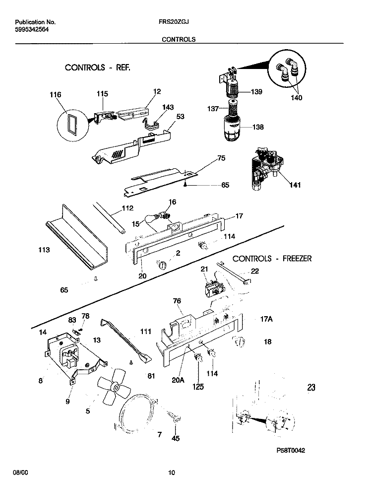 CONTROLS Diagram and Parts List for FRS20ZGJD1  Frigidaire Refrigerator