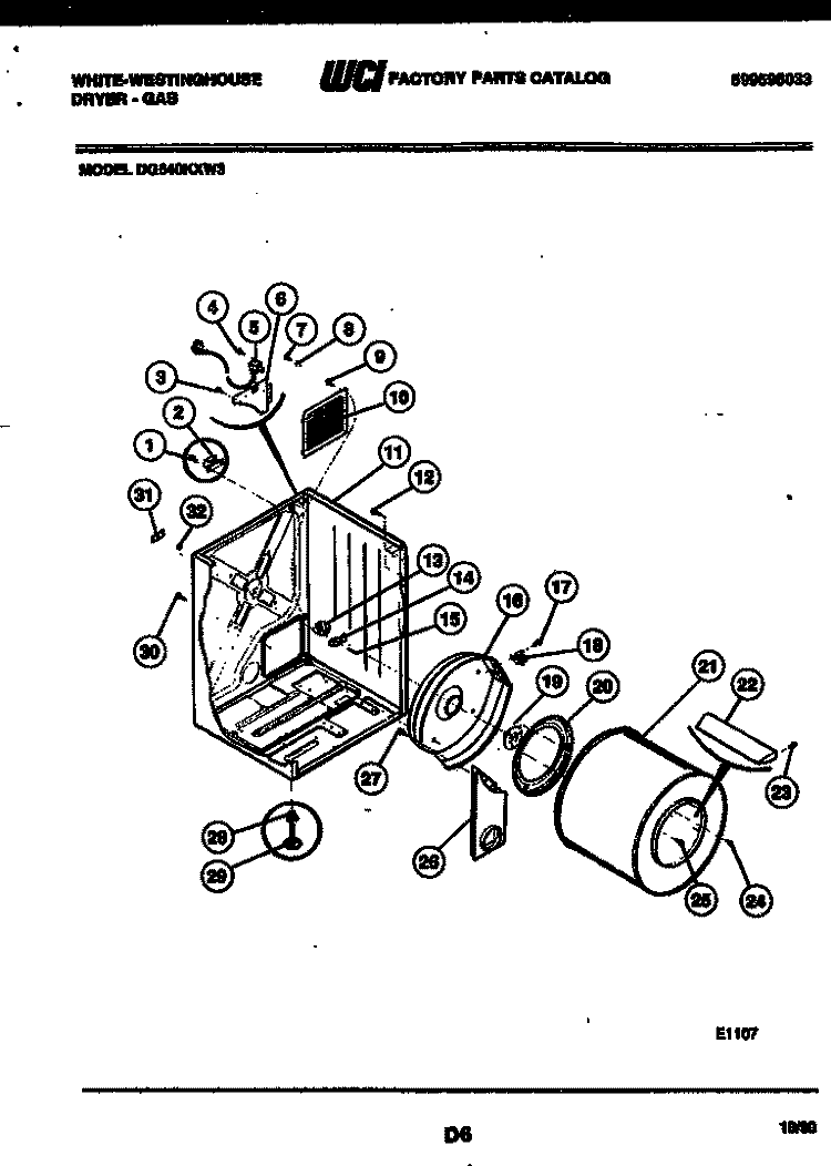 CABINET AND COMPONENT PARTS Diagram and Parts List for DG640KXW3  Frigidaire Dryer