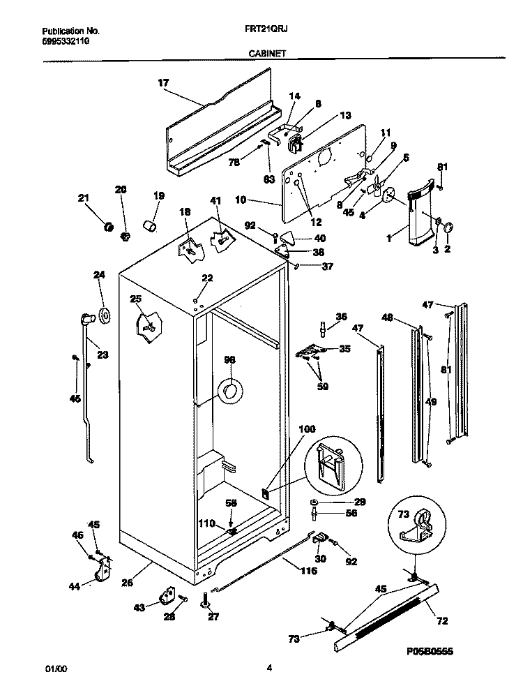 CABINET Diagram and Parts List for FRT21QRJD0  Frigidaire Refrigerator