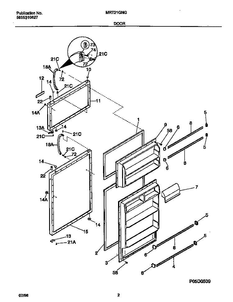 DOOR Diagram and Parts List for M4521GNGW1  Frigidaire Refrigerator