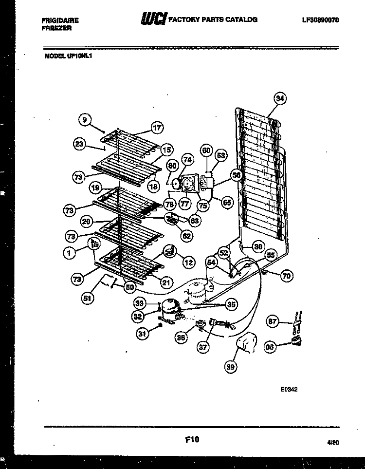 SYSTEM AND ELECTRICAL PARTS Diagram and Parts List for UF10NL1  Frigidaire Freezer