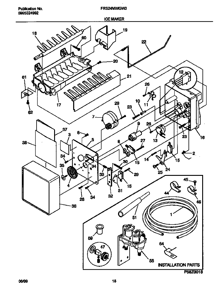 ICE MAKER Diagram and Parts List for FRS24MWGW3  Frigidaire Refrigerator