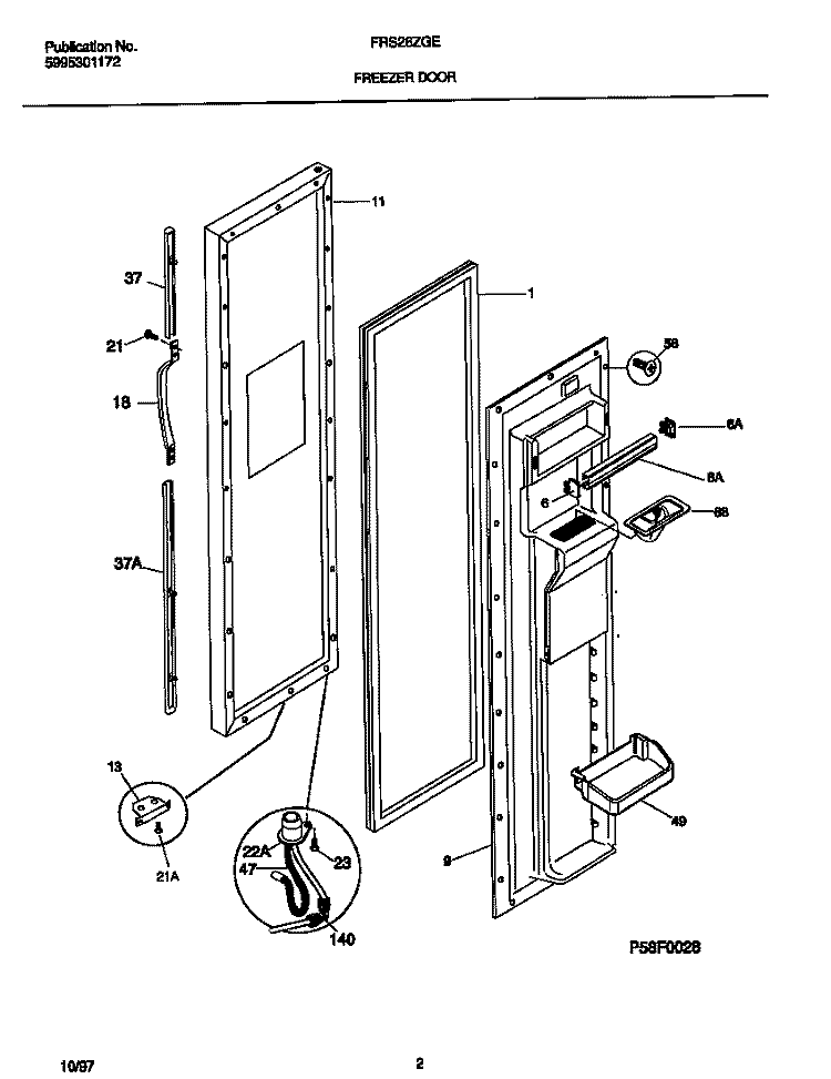 FREEZER DOOR Diagram and Parts List for FRS26ZGEB4  Frigidaire Refrigerator