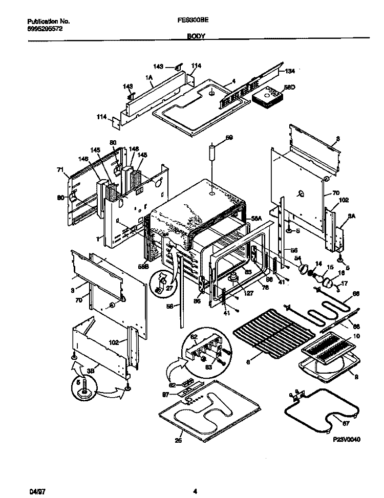 BODY Diagram and Parts List for FES300BEBC  Frigidaire Range