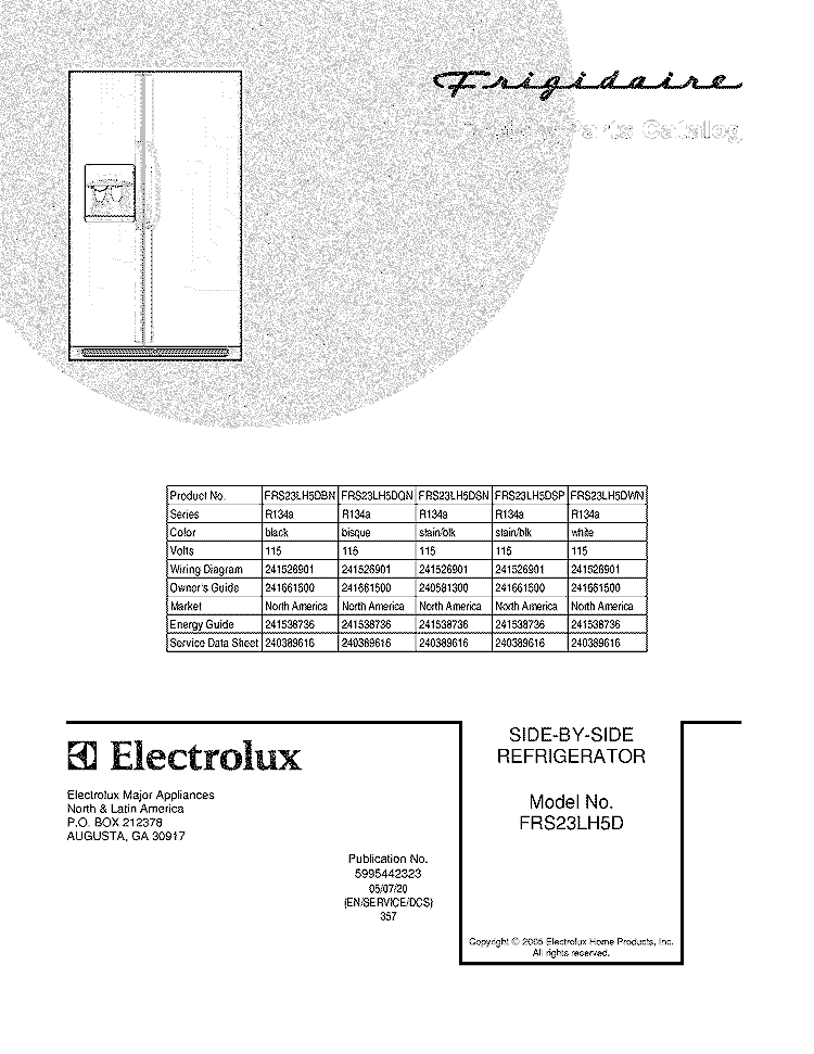 COVER Diagram and Parts List for FRS23LH5DSN  Frigidaire Refrigerator