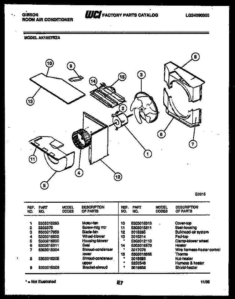 AIR HANDLING PARTS Diagram and Parts List for AK18E7RZA  Gibson Air Conditioner