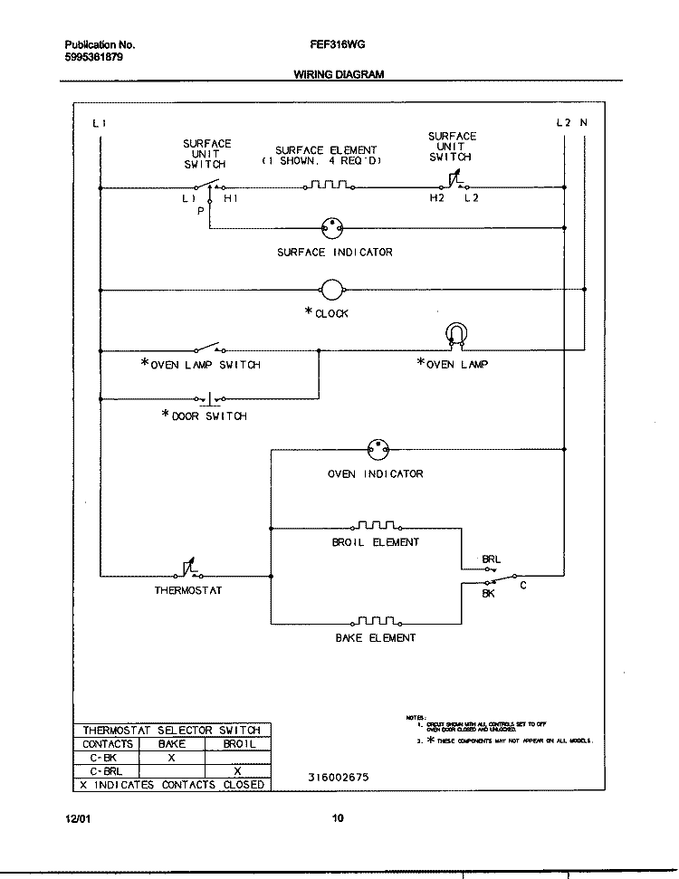 WIRING DIAGRAM Diagram and Parts List for FEF316WGTE  Frigidaire Range