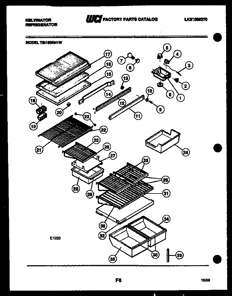 SHELVES AND SUPPORTS Diagram and Parts List for TSI180EN1F  Kelvinator Refrigerator