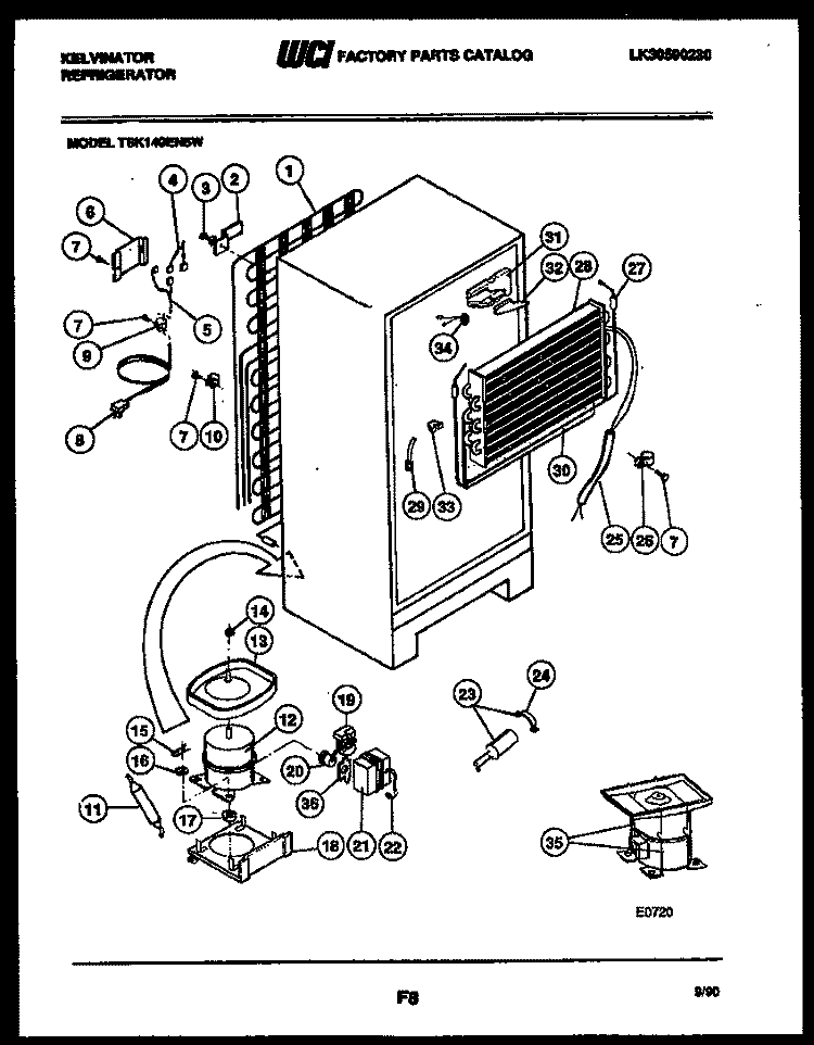 SYSTEM AND AUTOMATIC DEFROST PARTS Diagram and Parts List for TSK140EN5T  Kelvinator Refrigerator