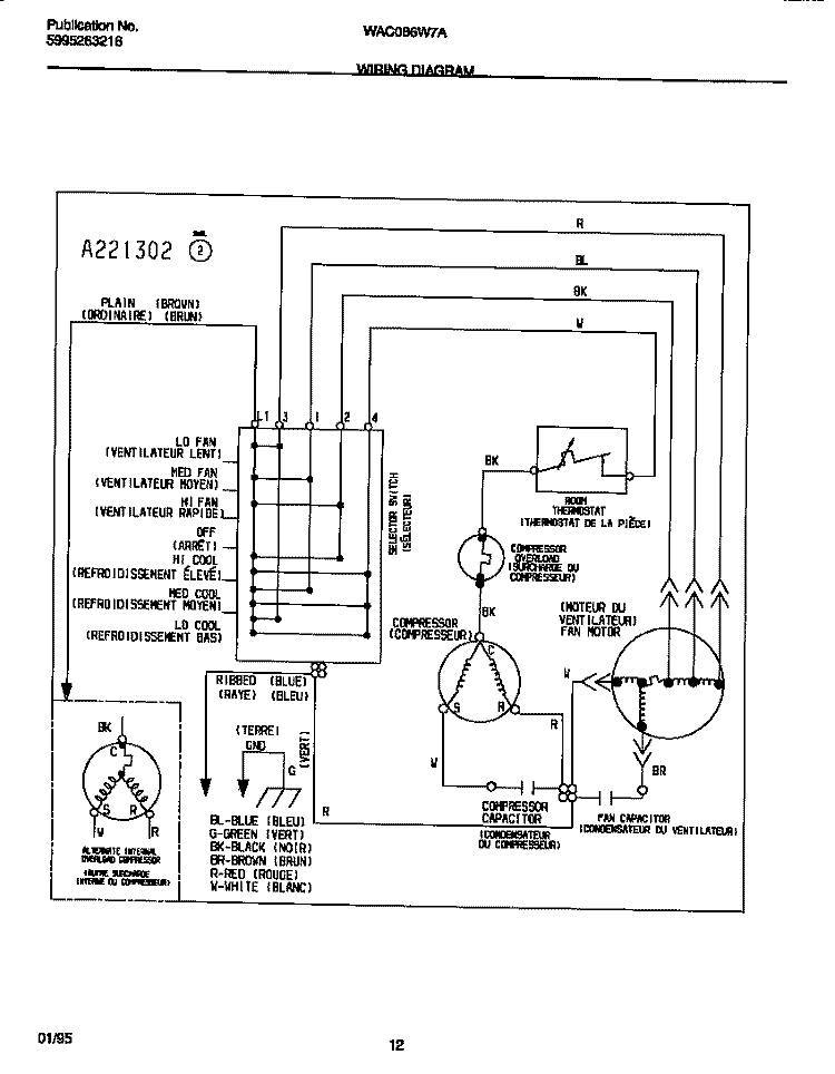 WIRING DIAGRAM Diagram and Parts List for WAC086W7A1  Frigidaire Air Conditioner