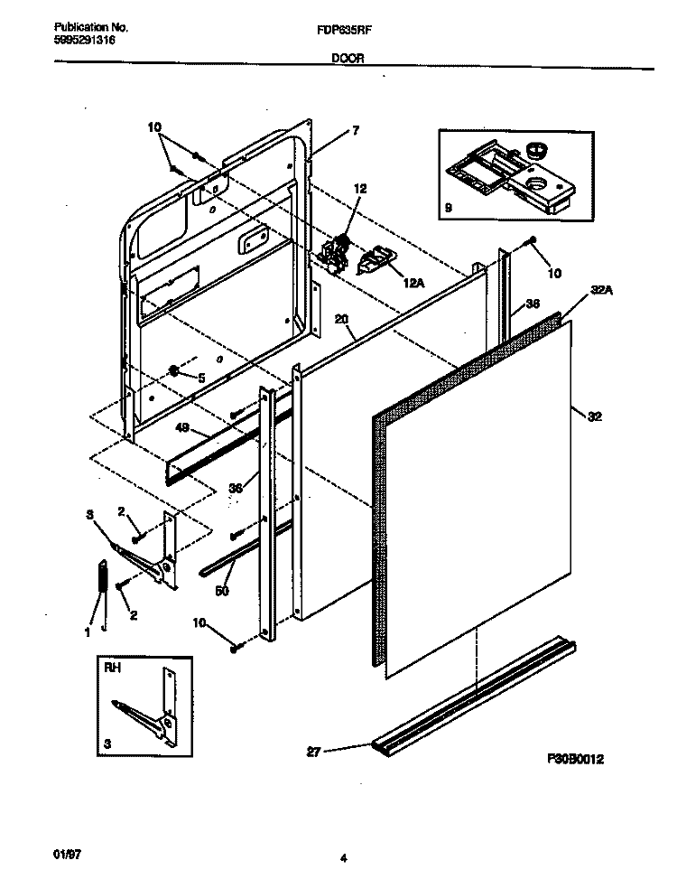 DOOR Diagram and Parts List for FDP635RFR0  Frigidaire Dishwasher