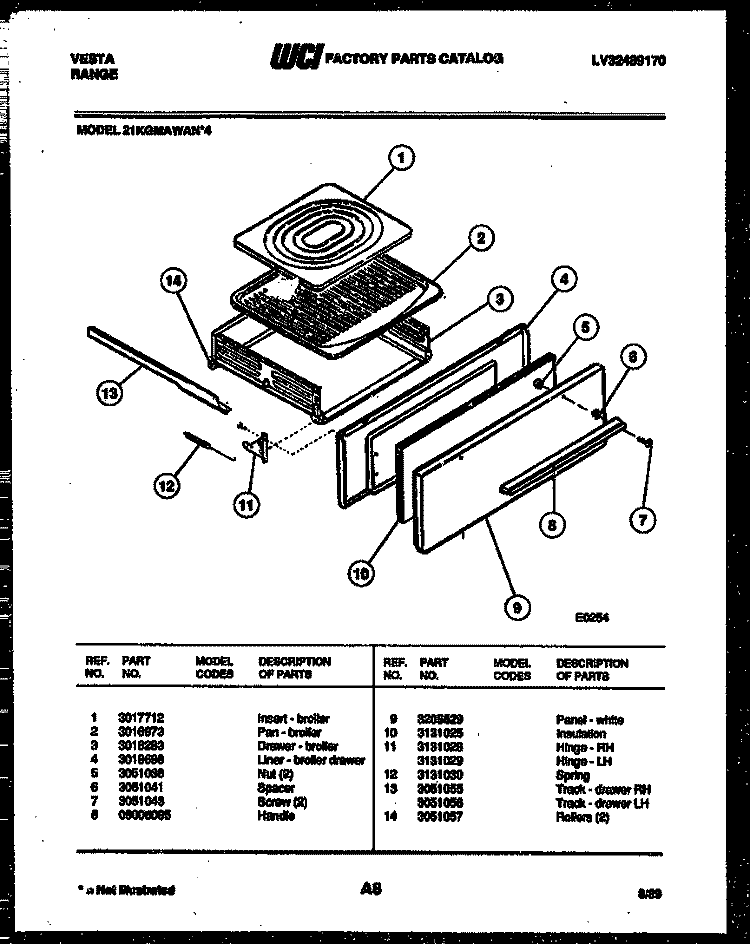 BROILER DRAWER PARTS Diagram and Parts List for 21KGMAWAN4-23  Tappan Range