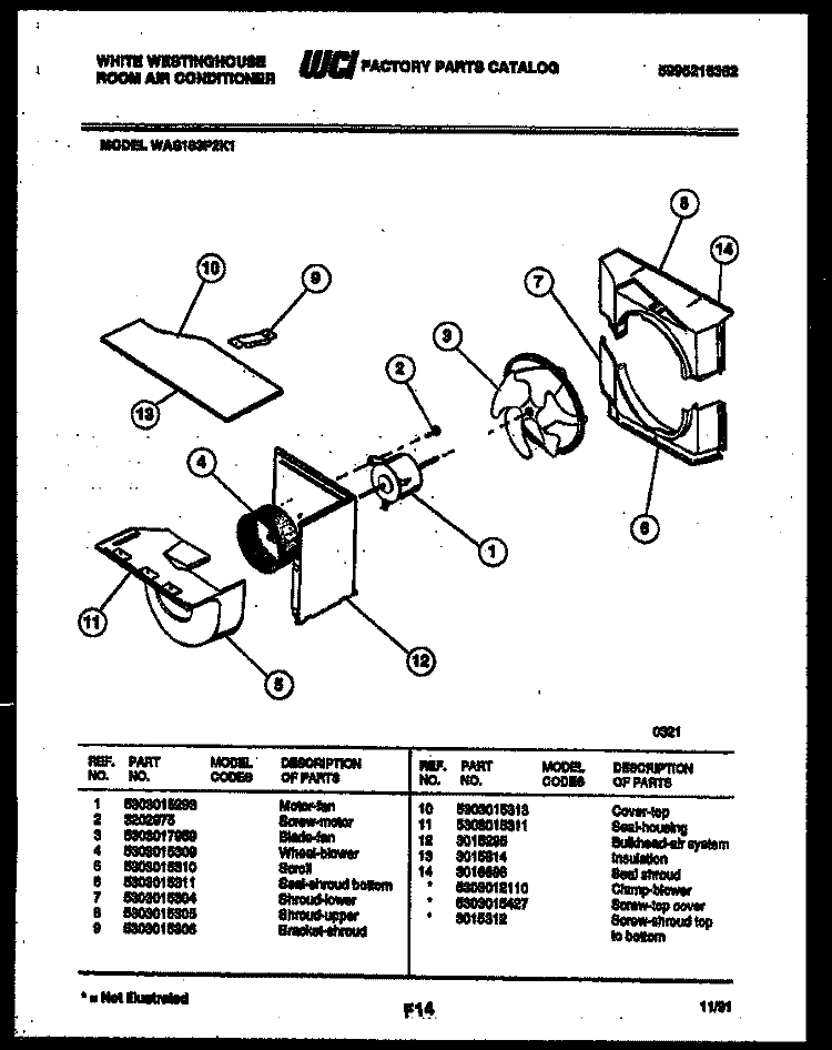 AIR HANDLING PARTS Diagram and Parts List for WAS183P2K1  Frigidaire Air Conditioner