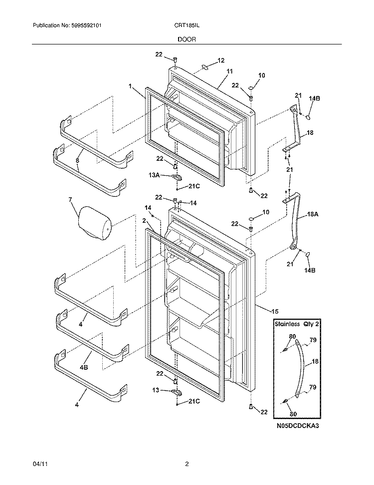 DOOR Diagram and Parts List for CRT185ILB4  Frigidaire Refrigerator