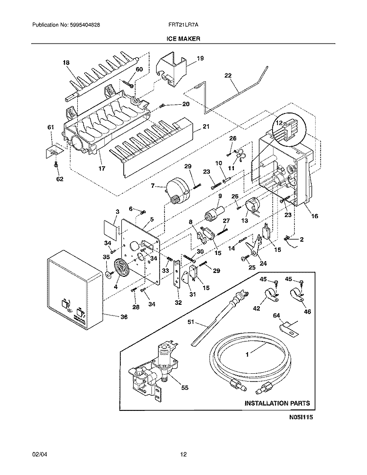 ICE MAKER Diagram and Parts List for FRT21LR7AQ9  Frigidaire Refrigerator