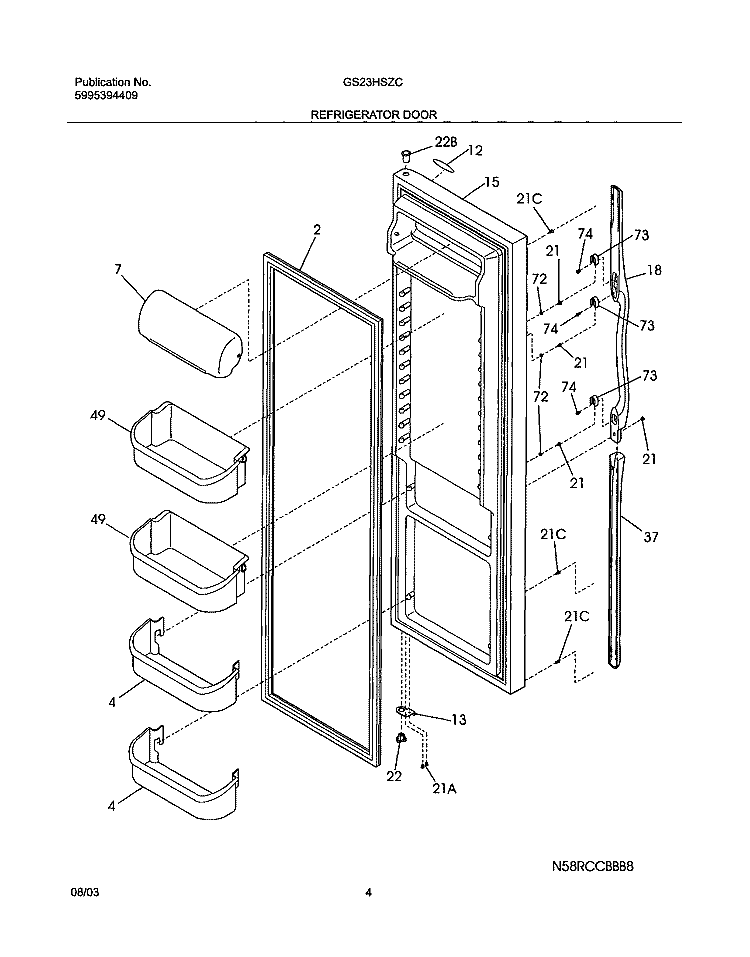 REFRIGERATOR DOOR Diagram and Parts List for GS23HSZCB1  Frigidaire Refrigerator