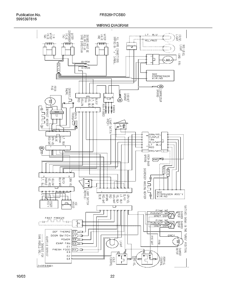 WIRING DIAGRAM Diagram and Parts List for FRS26H7CSB0  Frigidaire Refrigerator