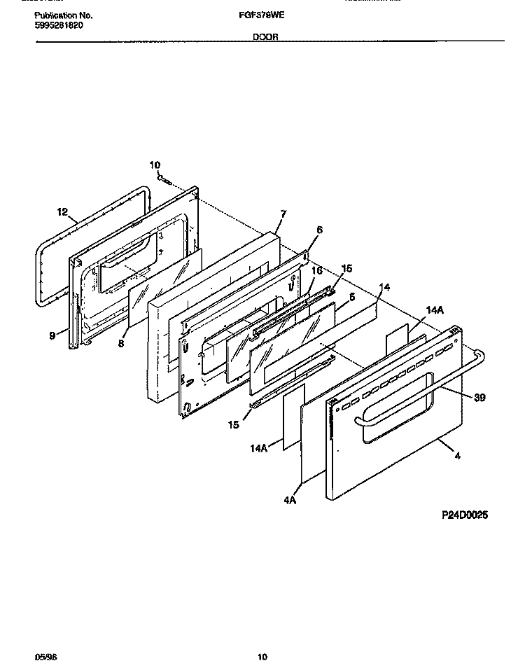DOOR Diagram and Parts List for FGF379WESA  Frigidaire Range