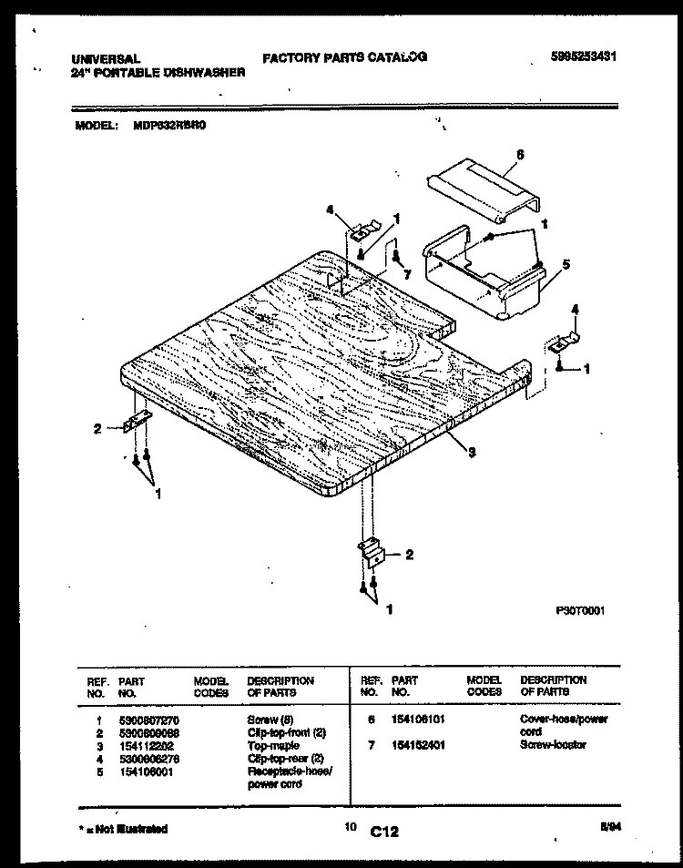 TOP AND MISCELLANEOUS PARTS Diagram and Parts List for MDP632RBR0  Frigidaire Dishwasher