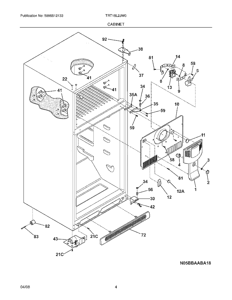 CABINET Diagram and Parts List for TRT15L2JW0  Tappan Refrigerator