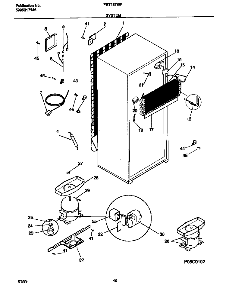 SYSTEM Diagram and Parts List for FRT18TGFD1  Frigidaire Refrigerator