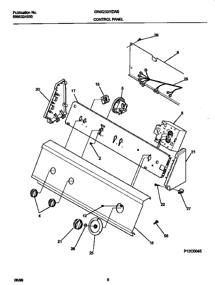P12C0045 CONTROL PANEL Diagram and Parts List for GWX233REW0  Gibson Washer