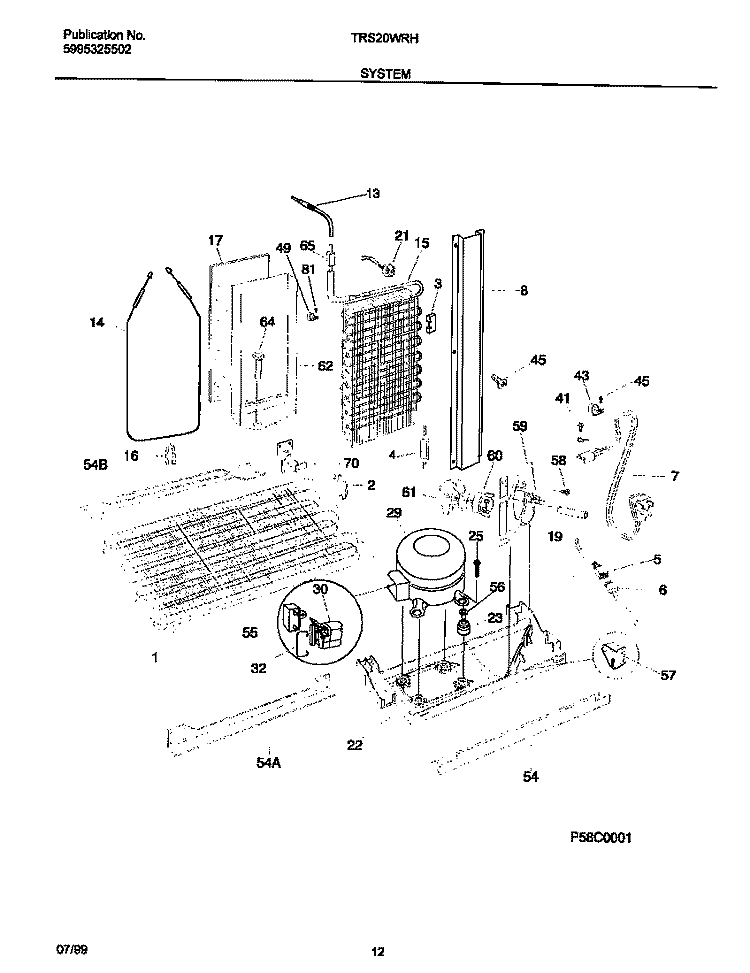 SYSTEM Diagram and Parts List for TRS20WRHD1  Tappan Refrigerator