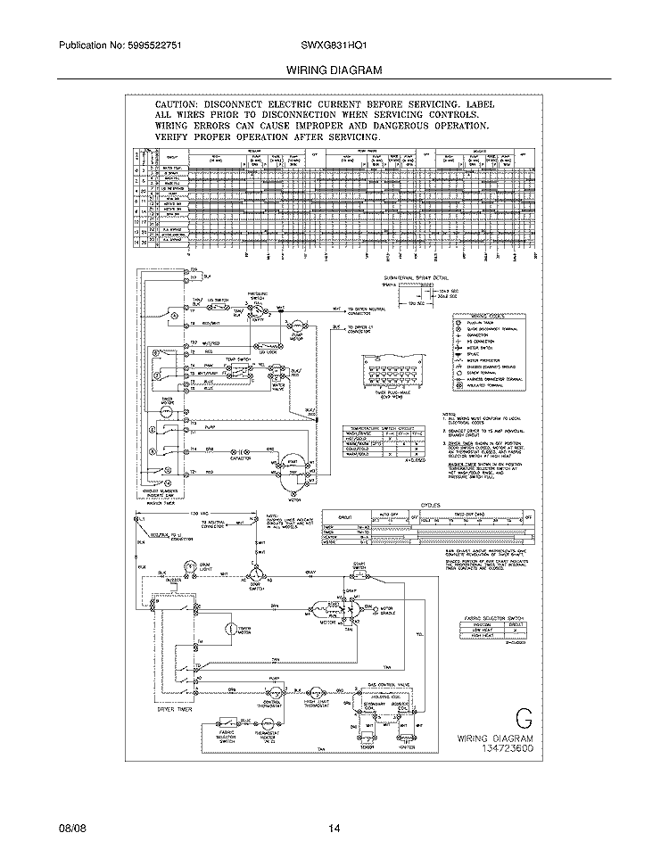 WIRING DIAGRAM Diagram and Parts List for SWXG831HQ1  Westinghouse Washer Dryer Combo