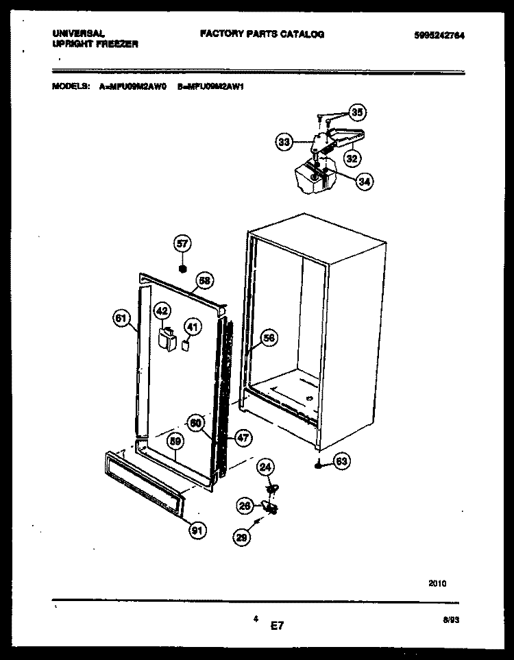 CABINET PARTS Diagram and Parts List for MFU09M2AW1  Tappan Freezer