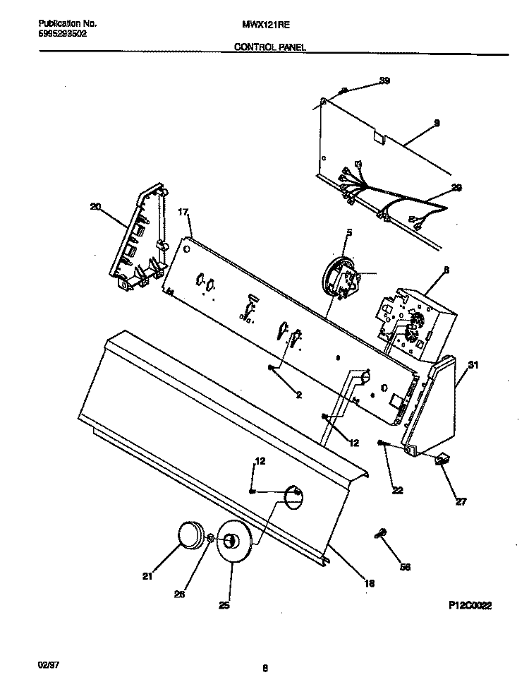 CONTROL PANEL Diagram and Parts List for MWX121REW1  Frigidaire Washer